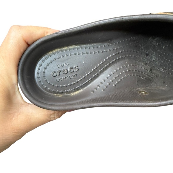 CROCS | Women's Sarah Dark Brown Mules Clogs with Tan Strap | Sz 10 - Picture 7 of 10